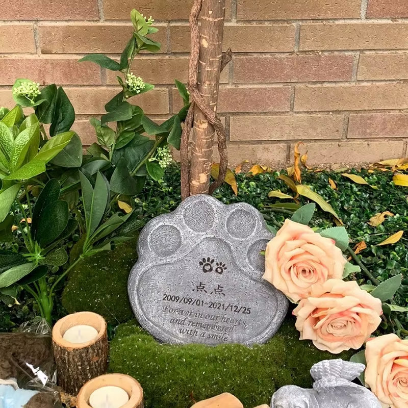 Memorial Tombstone Pet Gravestone Tomb Dog Cat Paw Print Animal Funeral Home Decor