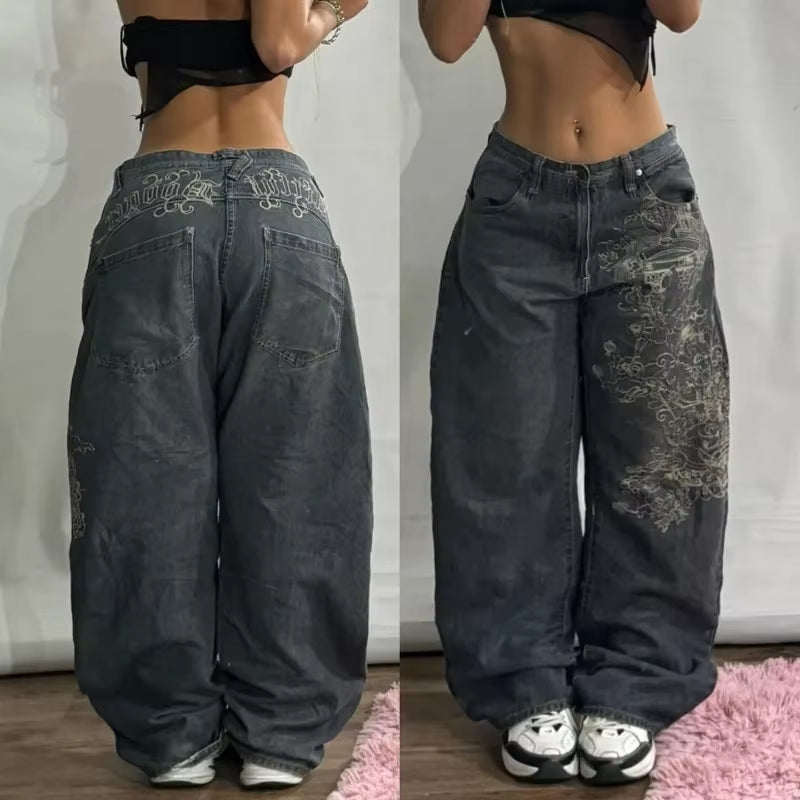 Y2K Harajuku Style New Fashion Yellow Washed Baggy Jeans Women Street Vintage Hip Hop Popular Casual High Waist Wide Leg Pants