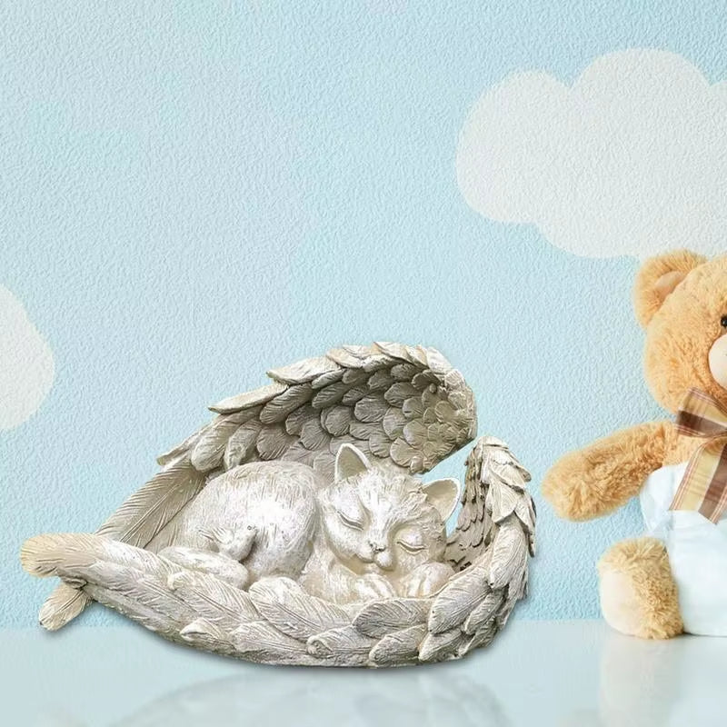 Mini Pet Memorial Tombstone Resin Angel Dog & Cat Pet Monument Garden Decoration Angel Cat and Dog Pet Memorial Craft Decoration