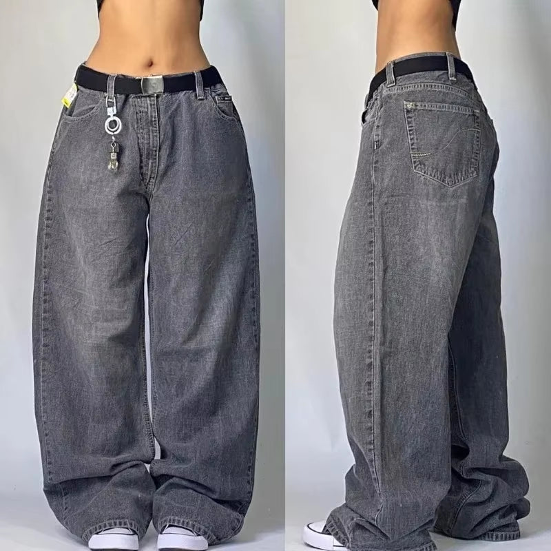 Y2K Harajuku Style New Fashion Yellow Washed Baggy Jeans Women Street Vintage Hip Hop Popular Casual High Waist Wide Leg Pants