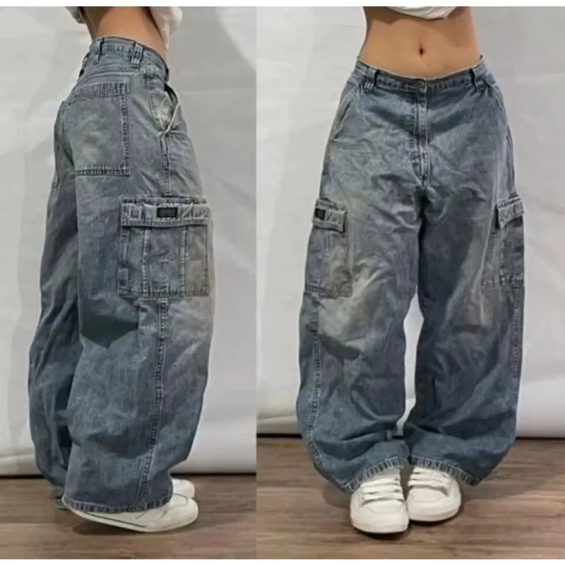 Y2K Harajuku Style New Fashion Yellow Washed Baggy Jeans Women Street Vintage Hip Hop Popular Casual High Waist Wide Leg Pants