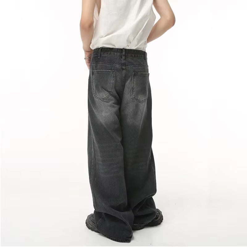 Streetwear Vintage Y2K Men’S Jeans Black Baggy Trousers New Wide Leg Denim Pants Hip Hop Harajuku Distressed Straight Pants