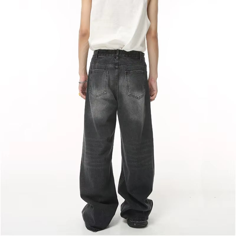 Streetwear Vintage Y2K Men’S Jeans Black Baggy Trousers New Wide Leg Denim Pants Hip Hop Harajuku Distressed Straight Pants