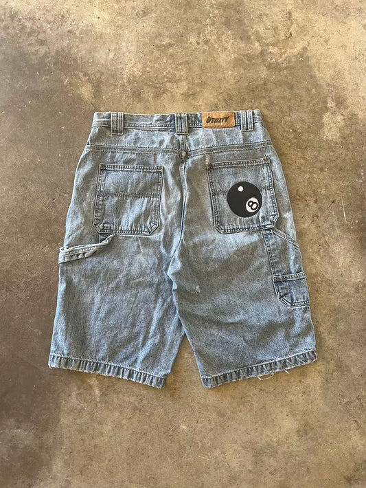 American Vintage Five Pants Summer Y2K Shorts Hand Palm Pattern Print Loose Hip Hop Men'S and Women'S Vintage Baggy Denim Shorts