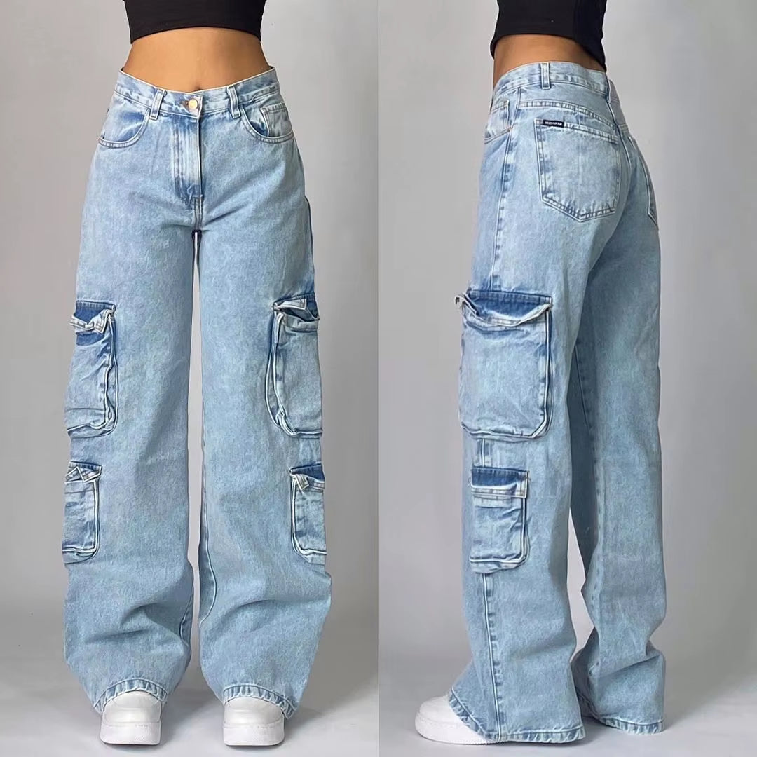 Y2K Harajuku Style New Fashion Yellow Washed Baggy Jeans Women Street Vintage Hip Hop Popular Casual High Waist Wide Leg Pants