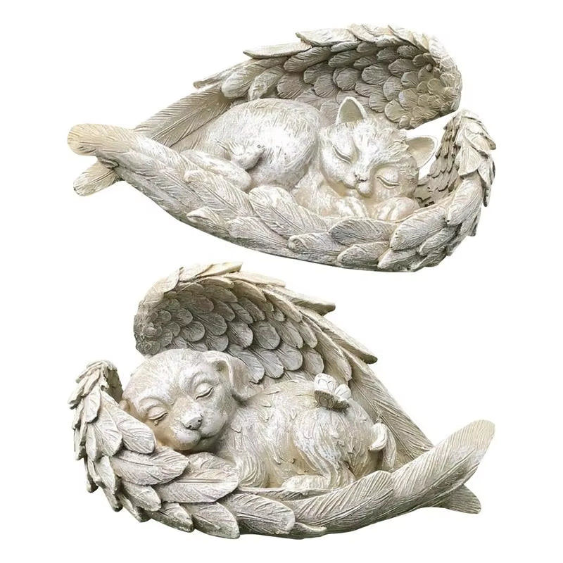 Mini Pet Memorial Tombstone Resin Angel Dog & Cat Pet Monument Garden Decoration Angel Cat and Dog Pet Memorial Craft Decoration