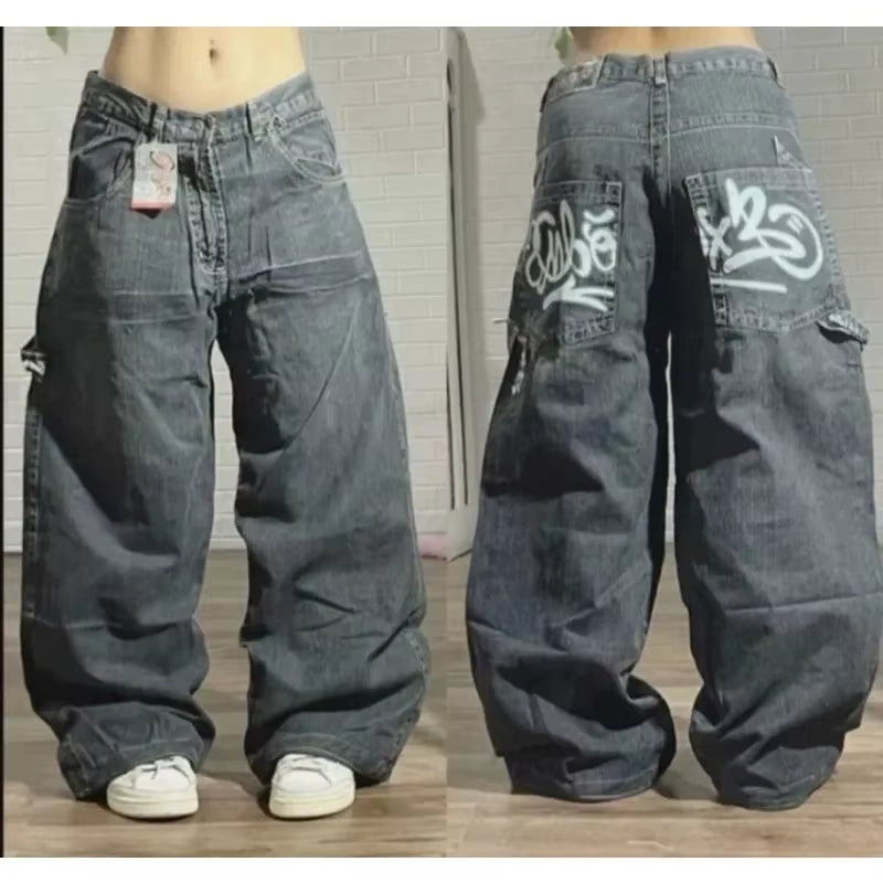 Y2K Harajuku Style New Fashion Yellow Washed Baggy Jeans Women Street Vintage Hip Hop Popular Casual High Waist Wide Leg Pants