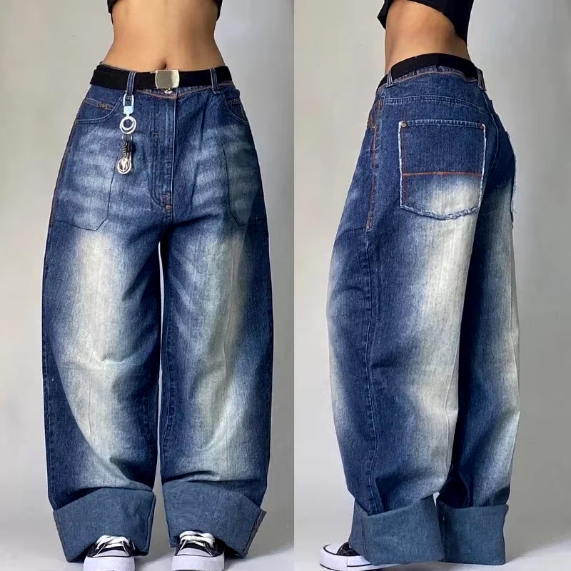 Y2K Harajuku Style New Fashion Yellow Washed Baggy Jeans Women Street Vintage Hip Hop Popular Casual High Waist Wide Leg Pants